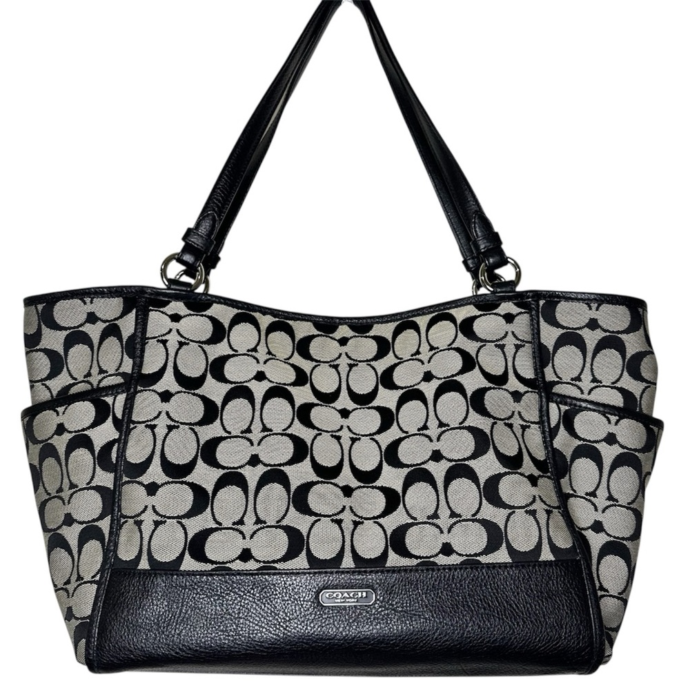 Coach Monogram Black and Grey Canvas ShoulderTote Bag